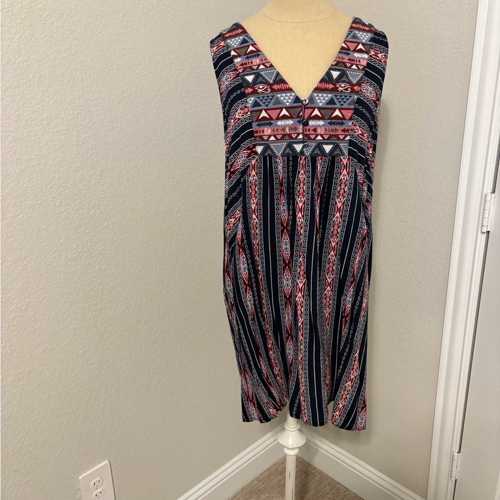 Umgee Navy and Pink Patterned Midi Dress